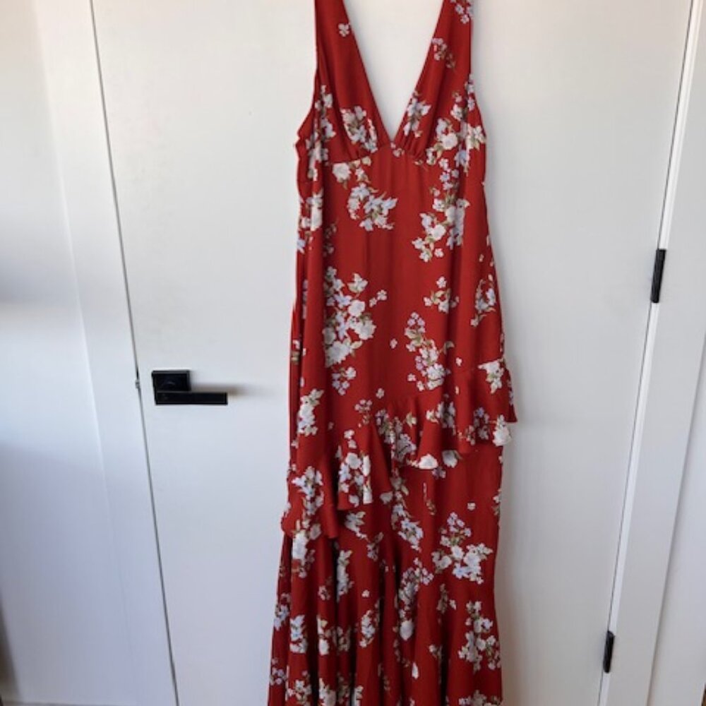 Wayf burnt orange floral maxi dress